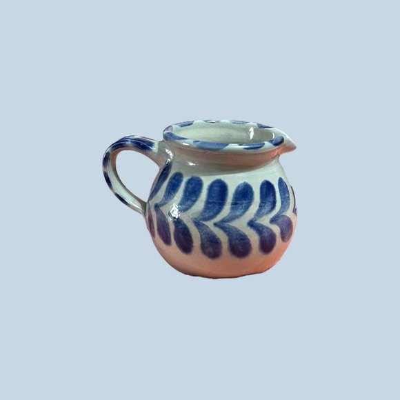 German salt glaze cobalt blue pitcher vase creamer vintage pottery handmade - Picture 7 of 7